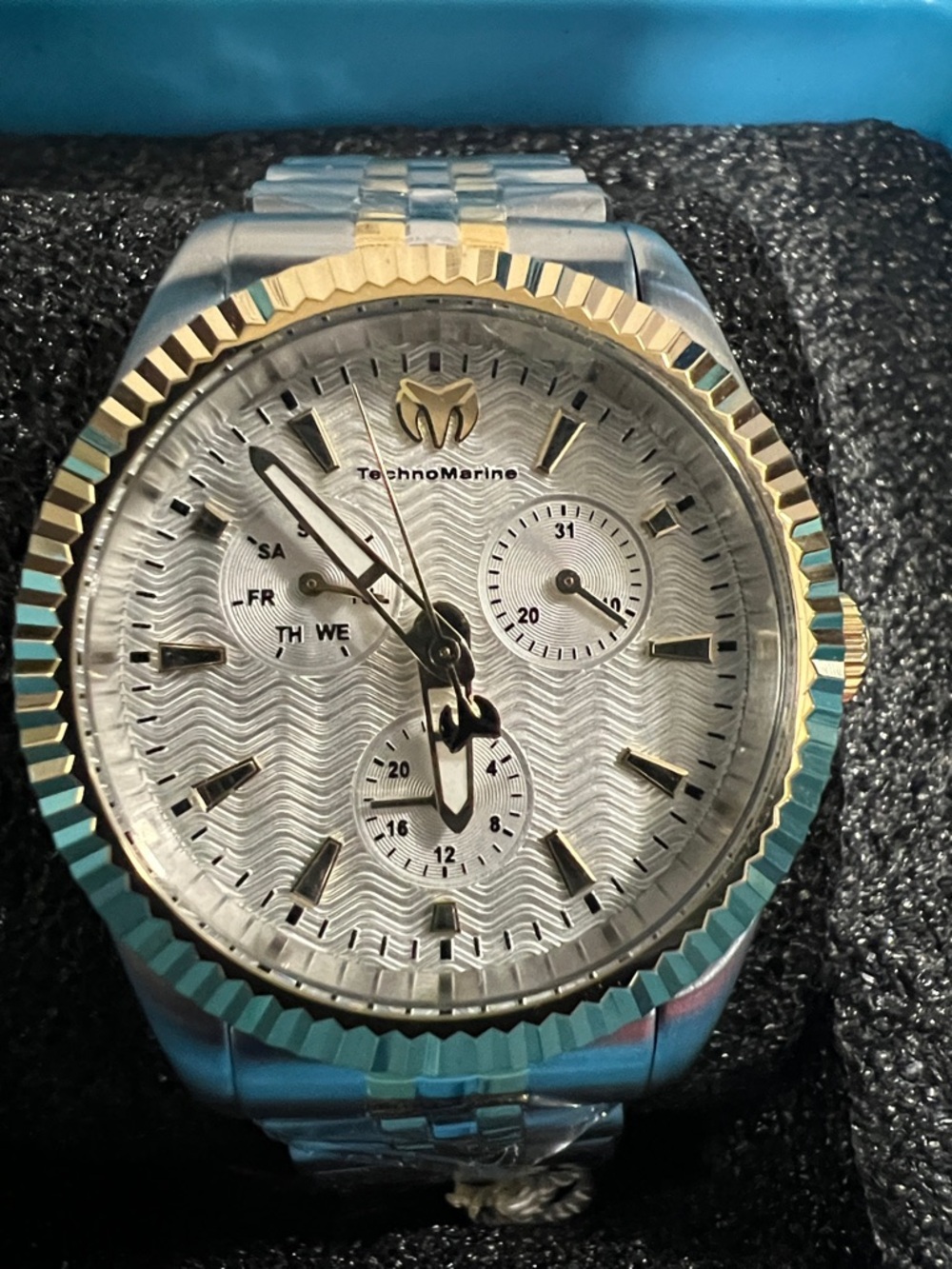 Technomarine Men’s Silver Dial Watch with Gold Bezel